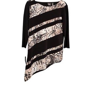 Chicos Travelers Collection Black Asymmetric Animal Print Sequins Tunic Sz 4